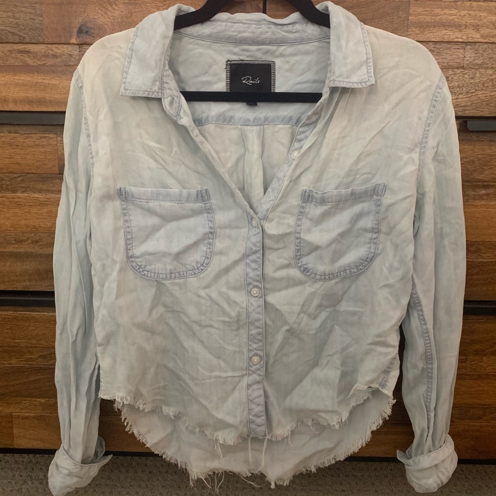 RAILS cropped chambray top with raw hem